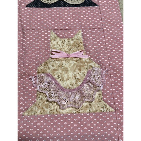 VTG Cute Cat Quilt Panel Baby Blanket Crochet Handmade Aprons Pink Kitty OOAK - Picture 6 of 9
